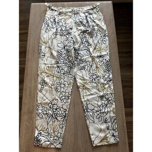 ROKSANDA Ivory Silk Floral Trousers Adjustable Waist Size 10